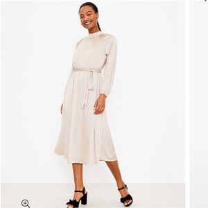 Loft Dotted Mock Neck Midi Dress